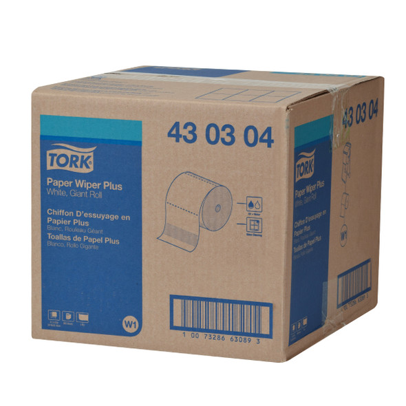 Tork Paper Wiper Plus White W1 - 1 Rolls per Case, centerfeed and jumbo roll wiper system, Advanced Quality