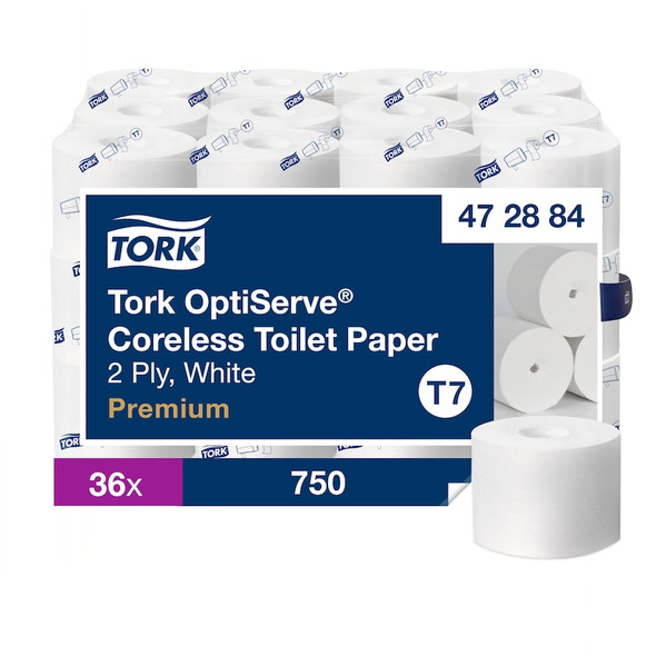 Tork OptiServe Coreless Toilet Paper - 2 ply - 36 Rolls per Case, 750 Sheets per Roll, Premium Quality