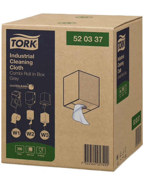 Tork Industrial Cleaning Cloth Centerfeed Gray W2 - 1 Rolls per Case, 500 Sheets per Roll, Premium Quality