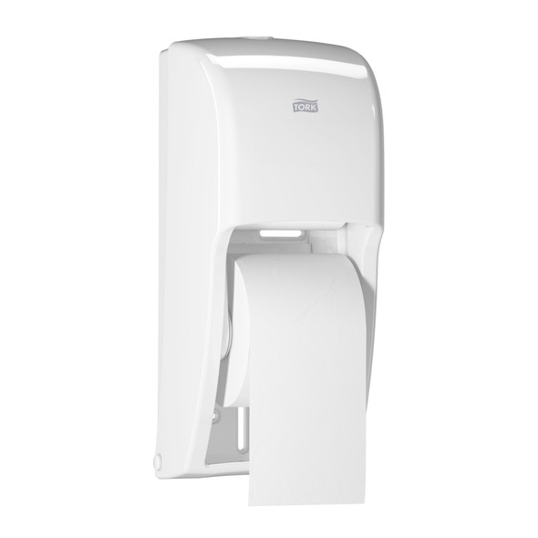 Tork Twin Toilet Paper Roll Dispenser White T26 - High-Capacity plugged core toilet paper system