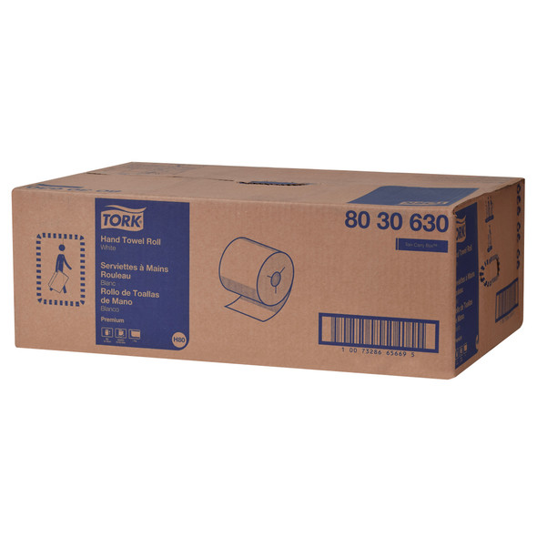 Tork Premium Hand Towel Roll - 6 Rolls per Case, Premium Quality, White, 1-Ply, Genuine Tork, H80