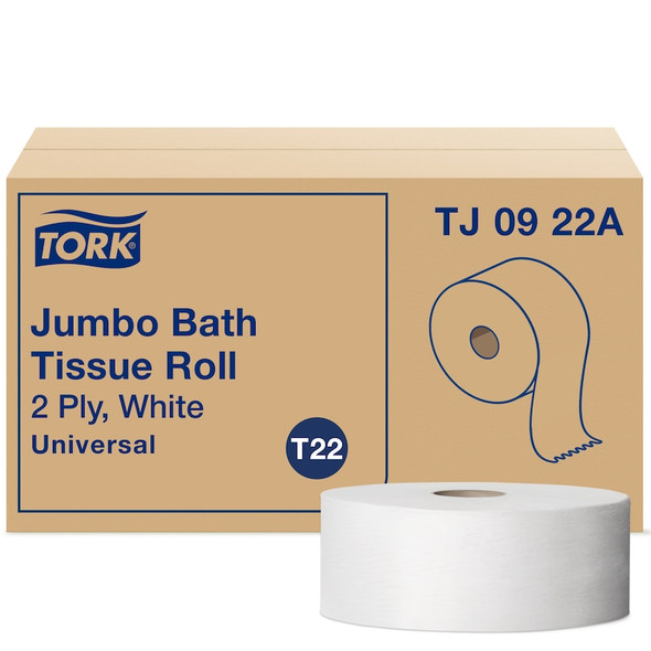Tork Jumbo Toilet Paper Roll White T22 - 12 Rolls per Case, Jumbo Roll Tissue 9'' toilet paper system