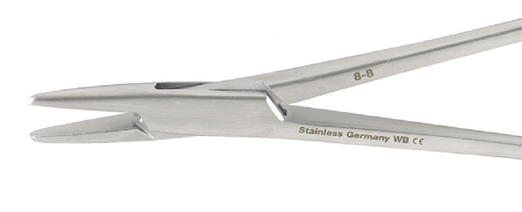 Integra Miltex Halsey Needle Holder Sterile Single-Use 5 in, Smooth Jaws, Box of 50, Fine Suturing