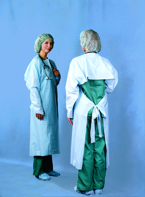 Busse Personal Protection Gowns, AAMI Level 3 or Level 4, Embossed Polyethylene, Thumbhook Stirrups, Blue