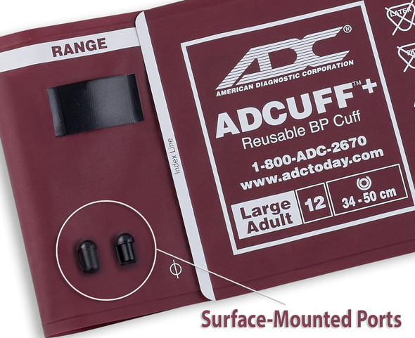 ADC Adcuff+ Two-Tube Blood Pressure Cuff, One-Piece Bladderless Nylon, Six Sizes with Size Guide Markings