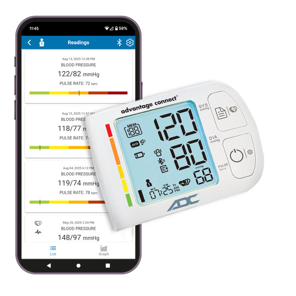 ADC Advantage Connect 6115 Wrist Blood Pressure Monitor with Bluetooth, MAM Averaging and App Tracking