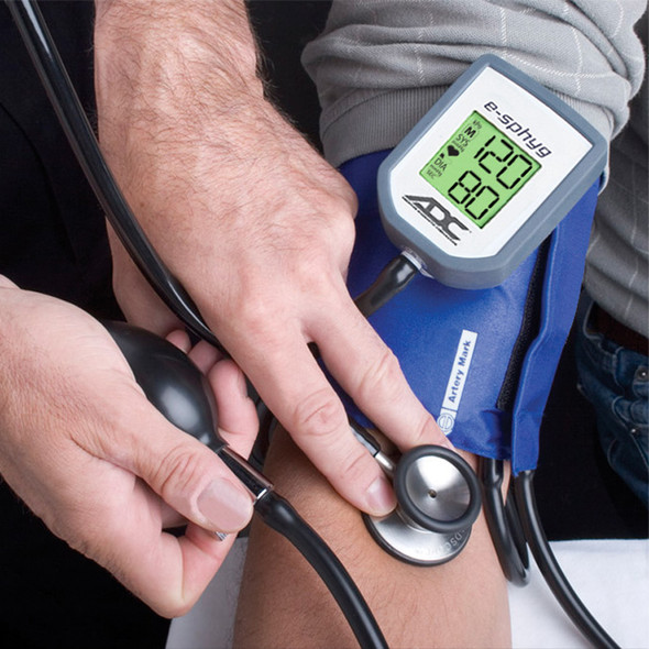 ADC E-Sphyg 7002 Aneroid Sphygmomanometer, Backlit LCD Gauge with Systolic Assist and Lifetime Recalibration