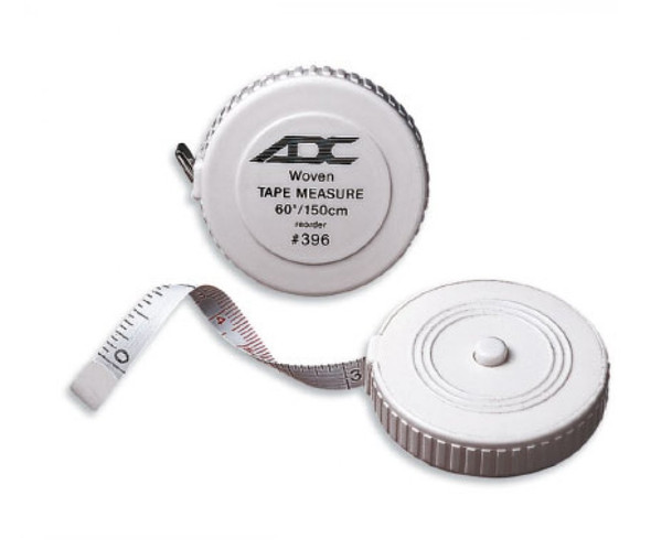 ADC Woven Tape Measure in Compact Container with Push-Button Rewind, Measures 60 Inches and 150 Centimeters