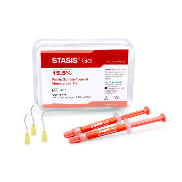 Gingi-Pak Stasis Ferric Sulfate Hemostatic Gel in Prefilled Syringes, 15.5%, 1.2 mL Kit and 30 mL Syringe Kit