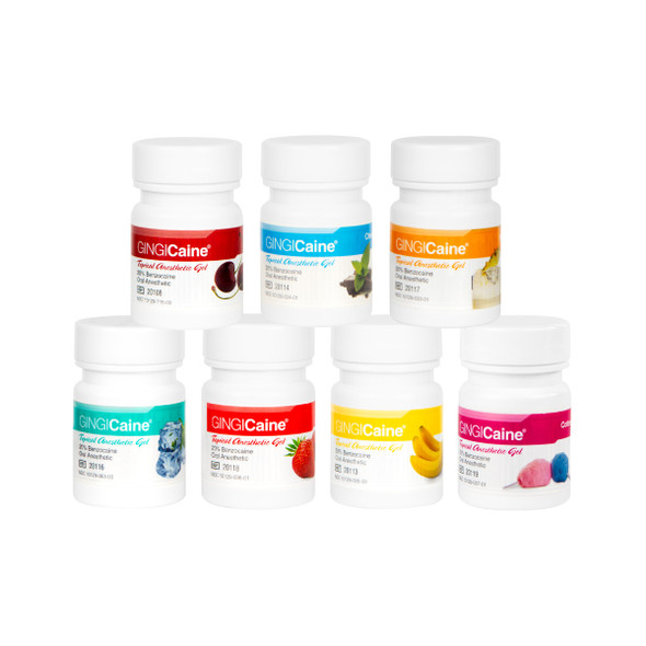 Gingi-Pak Gingicaine Topical Anesthetic Gel, 20% Benzocaine, 1 oz Jars in Seven Flavors, Singles and 6-Packs