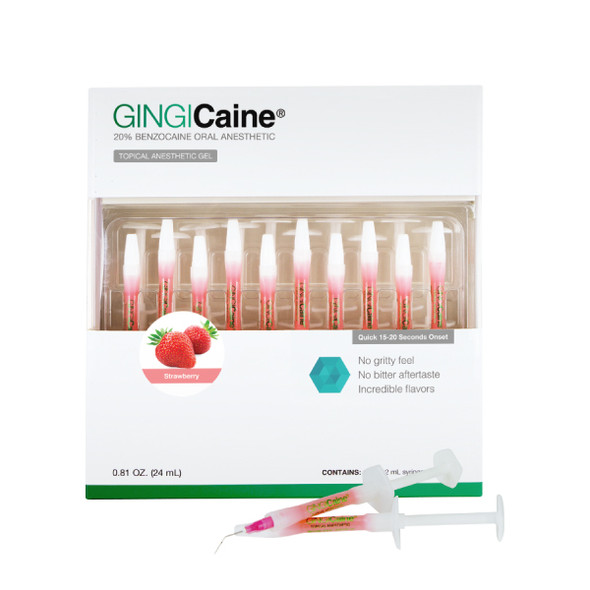 Gingi-Pak Gingicaine Anesthetic Gel in Syringe Kit, 20% Benzocaine, 20 Syringes with 40 Micro Dispensing Tips