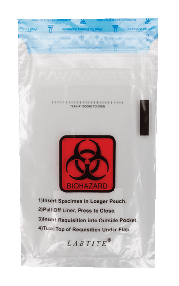 LabTite Standard Biohazard Specimen Bag – 3-Wall Transport with Adhesive Seal, Tear-Line & Document Pouch