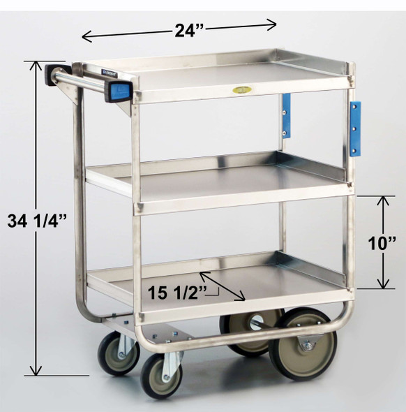 Lakeside Stainless Steel Utility Cart with 15-1/2 x 24 in Shelves, 30 x 16-1/4 x 34-1/4 in Overall