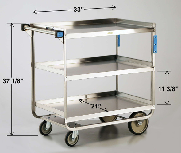 Lakeside Stainless Steel Utility Cart with 21 x 33 in Shelves, 38-5/8 x 22-3/8 x 37-1/8 in Overall