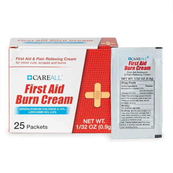 New World Imports CareAll 0.9g First Aid Burn Cream Packet (25 per box), Bulk Case Pack for Facility Programs