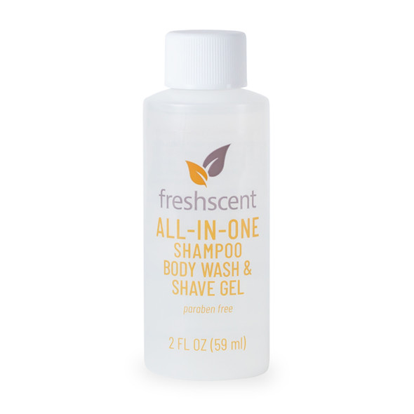 New World Imports Freshscent 2 oz. All-In-One Shampoo, Body Wash, & Shave Gel, 96 bottles/case