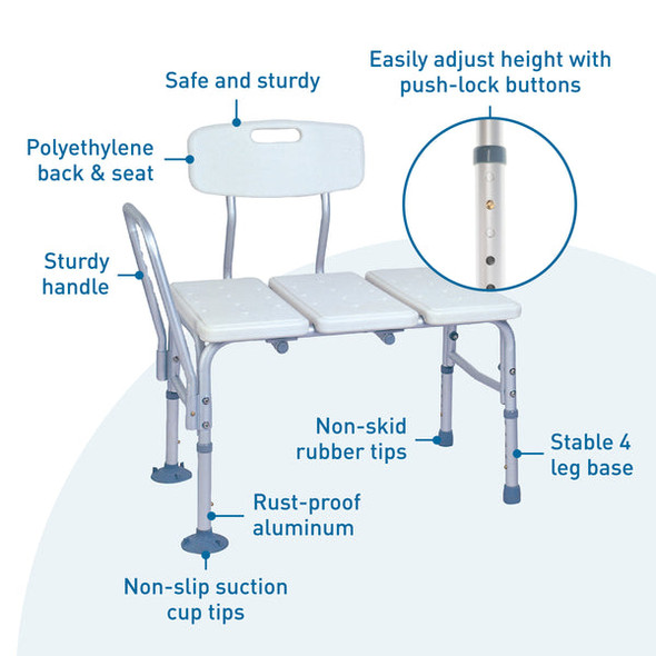 BodyMed Aluminum Transfer Bench – Rustproof Frame, Adjustable Height, 300 lb Capacity BodyMed Aluminum Transfer Bench – Rustproof Frame, Adjustable Height, 300 lb Capacity