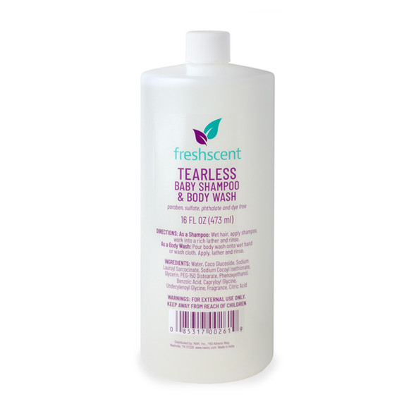 New World Imports Freshscent 16 oz. Tearless Baby Shampoo & Body Wash, 12 bottles/case, Case Pack