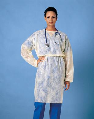 Busse Isolation Gowns, Fluid Repellent Spunbond Polypropylene, Full Back, Yellow, Elastic Cuffs, 50 per Case