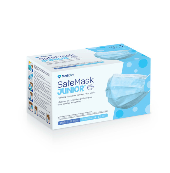 Medicom SafeMask Junior Pediatric Earloop Face Masks – Single Configuration – Sold as 50/bx, 10 bx/cs