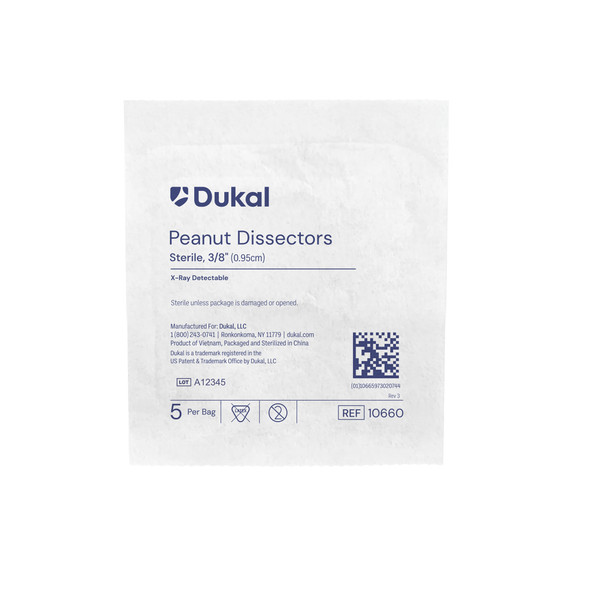 Dukal Sterile X-Ray Detectable Peanut Sponges, 3/8", 5/Bag, 100 BG/CS, 500 per Case, Made of 100% Cotton gauze