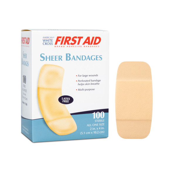 Dukal Sterile Sheer Patch Adhesive Bandages, 2" x 4", 100/Box, 12 BX/CS, 1200 per Case, for Bandages