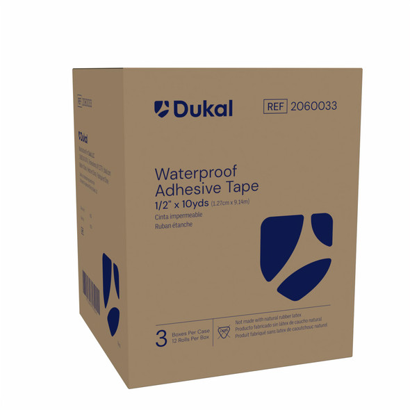 Dukal Waterproof Tape, 1/2" x 10 yds, Non-Sterile, 1/Pack, 12 PK/BX, 3 BX/CS, ½" x 10 yds, 36 rl/cs