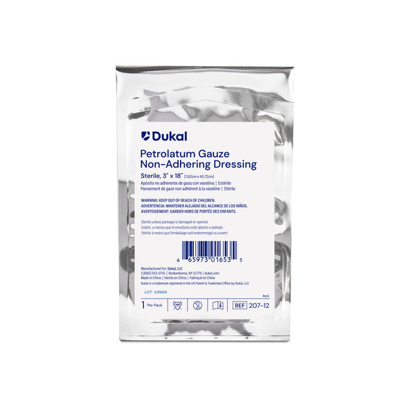 Dukal Sterile Petrolatum Gauze Non-Adhering Dressings, 3" x 8", 1/Pack, 12PK/BX, 3" x 18", 12 pk/bx