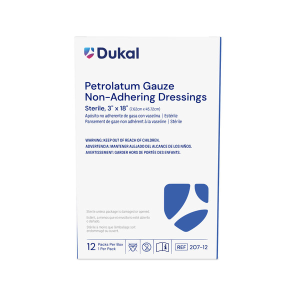 Dukal Sterile Petrolatum Gauze Non-Adhering Dressings, 3" x 8", 1/Pack, 12PK/BX, 3" x 18", 12 pk/bx