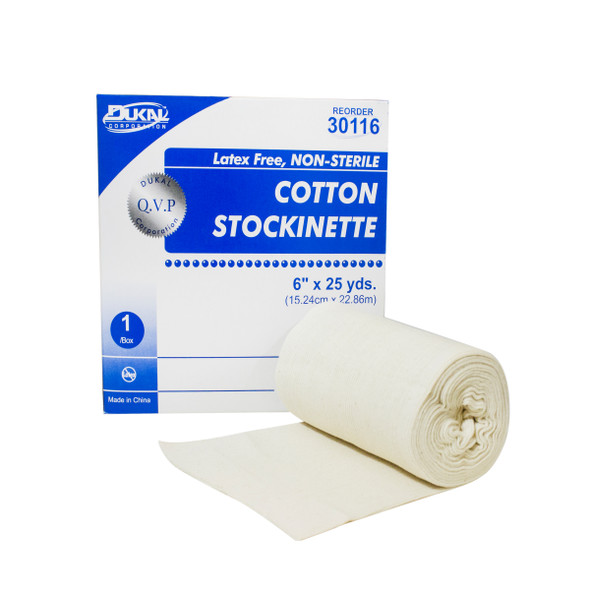 Dukal Cotton Stockinette, 6" x 25 yds, Non-Sterile, 1/Box, 6 BX/CS, 6 rl/cs, 6 per Case, for Bandages