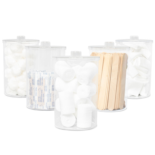 Dukal Plastic Sundry Jars, Clear, 6-1/2" x 4", Non-Sterile, 5/Case, Plastic Lids, 6½"H x 4¼" Dia