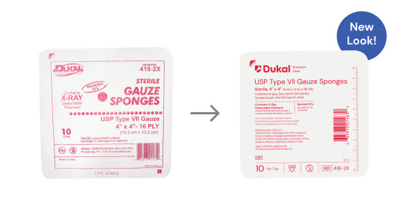 Dukal Premium Care Sterile X-Ray Detectable USP Type VII Gauze Sponges in Tray, 16-Ply, 4" x 4"