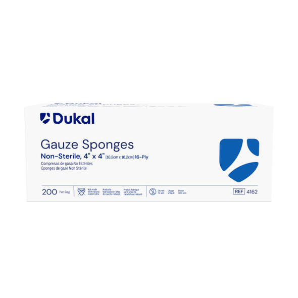 Dukal Gauze Sponges, 16-Ply, 4" x 4", Non-Sterile, 200/Bag, 10 BG/CS, 2000 per Case, for Gauzes