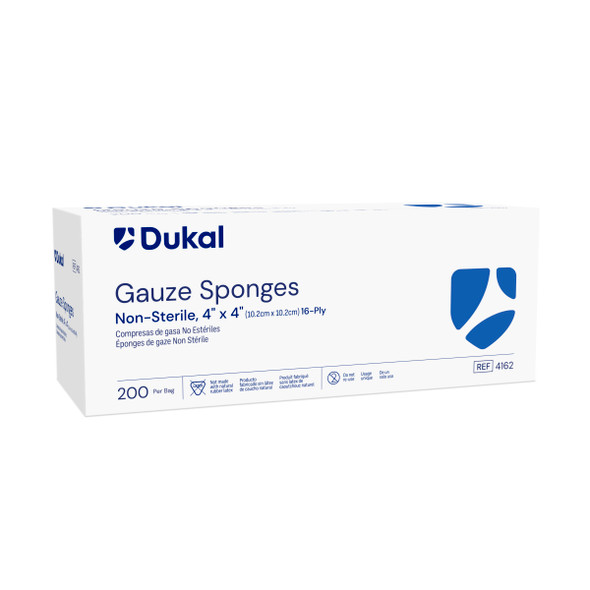 Dukal Gauze Sponges, 16-Ply, 4" x 4", Non-Sterile, 200/Bag, 10 BG/CS, 2000 per Case, for Gauzes