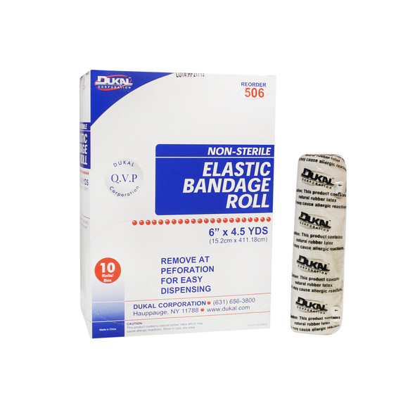Dukal Latex Elastic Bandage Roll, 6" x 4.5 yds, Non-Sterile, 10/Box, 5 BX/CS, 6" x 4.5yd, 50 per Case