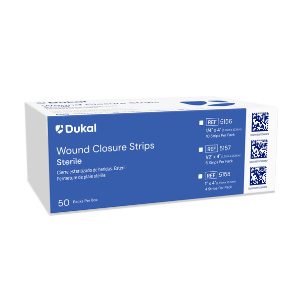 Dukal Sterile Wound Closure Strips, 1/2" x 4", 6/Pack, 50 PK/BX, 4 BX/CS, ½" x 4", 1200 per Case
