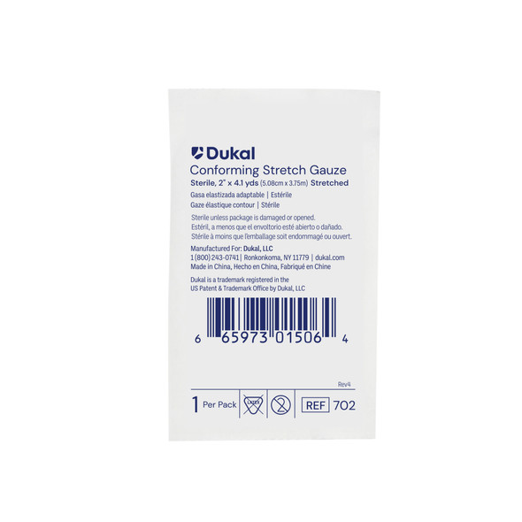 Dukal Sterile Conforming Stretch Gauze, 2" x 4.1 yds, 1/Pack, 12 PK/BX, 8 BX/CS, 96 per Case