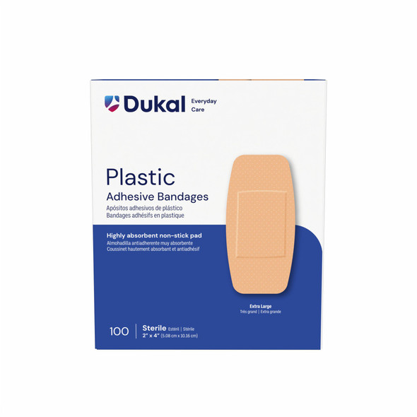 Dukal Sterile Plastic Patch Adhesive Bandages, 2" x 4", 100/Box, 24 BX/CS, X-Large, 2400 per Case