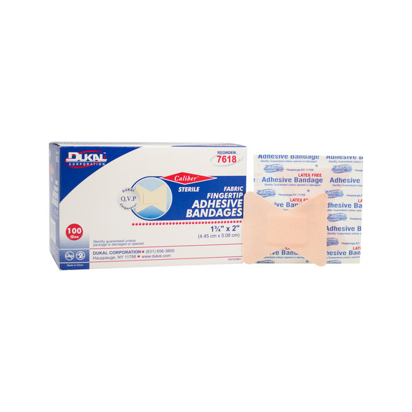 Dukal Sterile Fabric Fingertip Adhesive Bandages, 1-3/4" x 2", 100/Box, 24 BX/CS, 2400 per Case