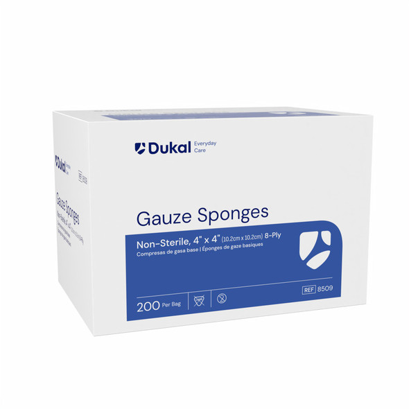 Dukal Everyday Care Gauze Sponges, 8-Ply, 4" x 4", Non-Sterile, 200/Bag, 20 BG/CS, 20 bg/cs (48 cs/plt)
