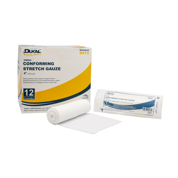 Dukal Everyday Care Sterile Conforming Stretch Gauze, 4", 1/Pack, 12 PK/BX, 8 BX/CS, 4" Sterile