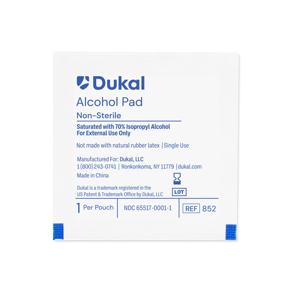 Dukal Alcohol Pads, 2-Ply, Medium, Non-Sterile, 1/Pack, 1000 PK/BX, 4 BX/CS, Bulk, 4000 per Case