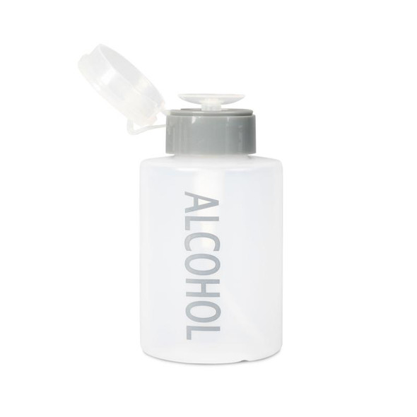 Dukal Imprinted Alcohol Bottle 9 oz – Push-Down Dispenser, Locking Leak-Resistant Cap, Clear HDPE, 12/Box