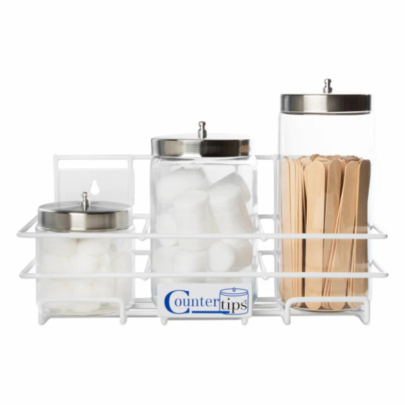 Dukal CounterTips 3 Sundry Jar Rack – PE Coated Iron, Space-Saving Medical Organizer, Holds Glass or Plastic Jars