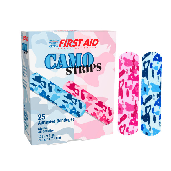 Dukal Camouflage Adhesive Bandages 3/4" x 3" – Assorted Blue & Pink, Long-Lasting, Sterile, Latex-Free, Multi-Purpose Protection