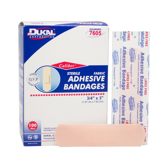 Dukal Sterile Fabric Adhesive Bandages 3/4" x 3" – Durable, Flexible, Latex-Free, Sterile Wound Care
