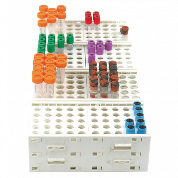 T-Racks Laboratory Tube Rack – 50 Place, 10-13 mm Expandable, Wood Construction