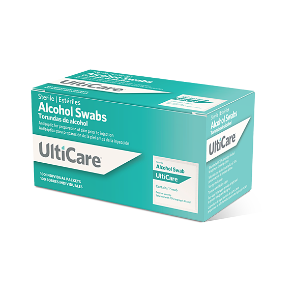 UltiCare Alcohol Swabs – 70% Isopropyl Alcohol, Individually Wrapped, 2.36 X 1.1 In, 100 Count