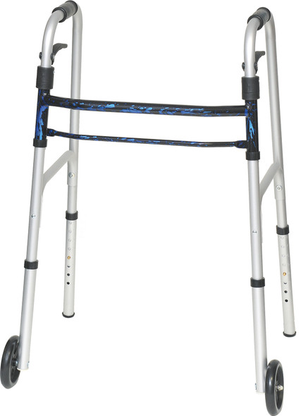 ProBasics Sure Lever Release Folding Walker with 5-in Wheels – 350 lb Capacity, Blue Flame Finish, Lightweight
