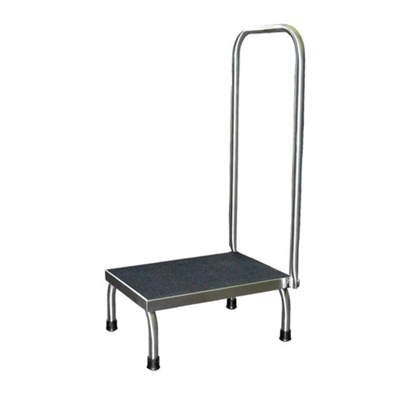 UMF Medical Stainless Steel Foot Stool with Hand Rail – 16 Gauge Welded Frame, Non-Slip Rubber Step